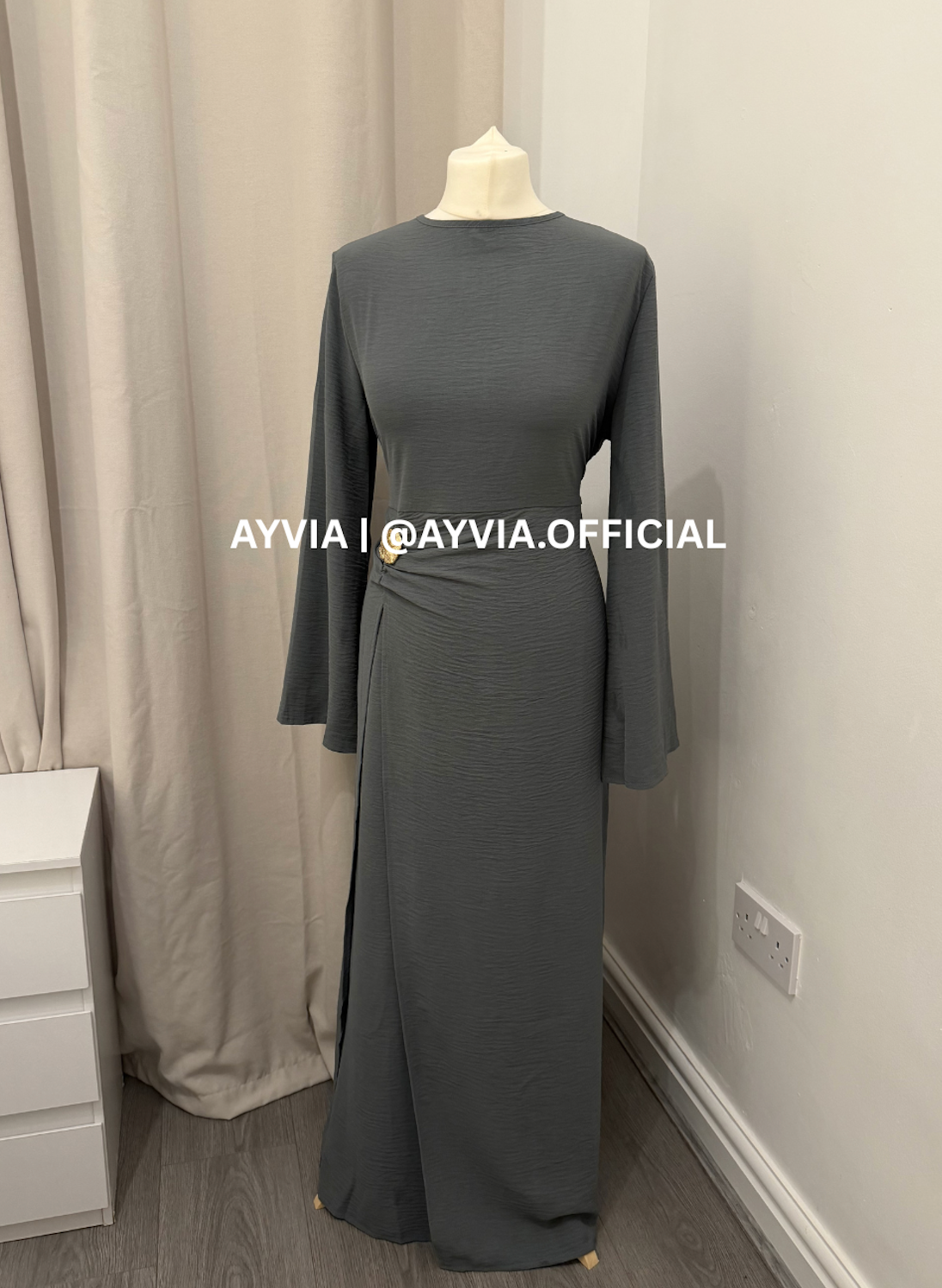 Safa Charcoal Grey Ruched Maxi Dress