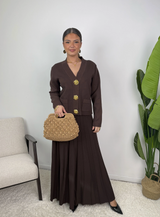 Samira Gold Button Pleated Knit Co Ord Set