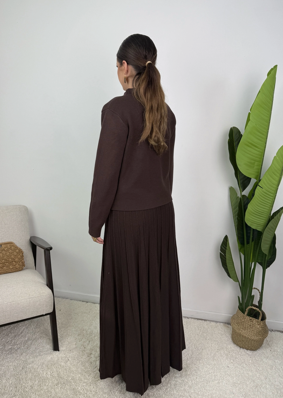 Samira Gold Button Pleated Knit Co Ord Set