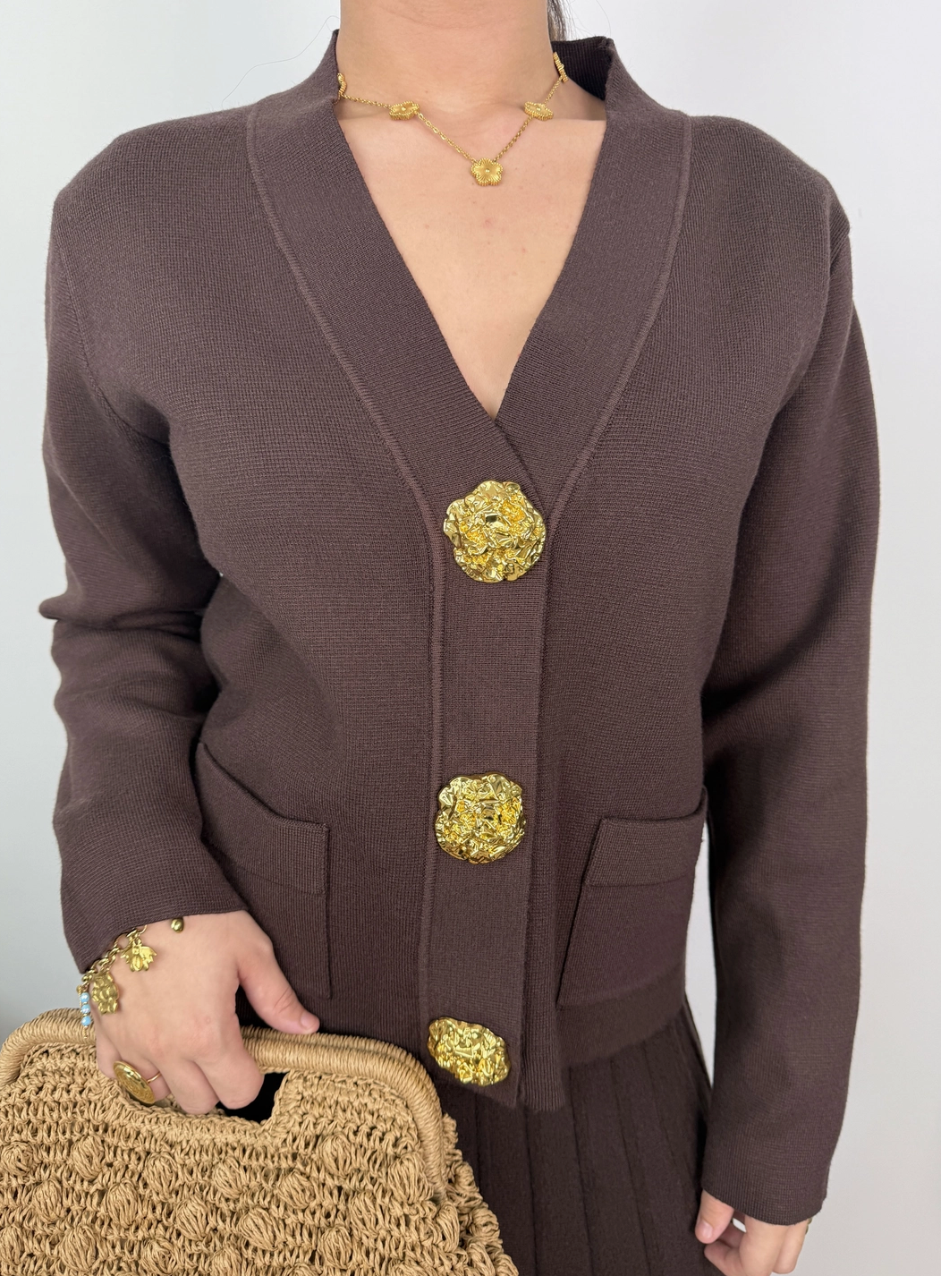 Samira Gold Button Pleated Knit Co Ord Set