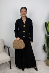 Samira Gold Button Pleated Knit Co Ord Set