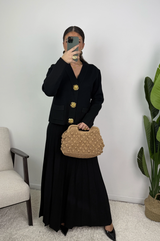 Samira Gold Button Pleated Knit Co Ord Set
