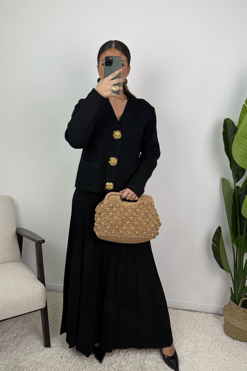 Samira Gold Button Pleated Knit Co Ord Set