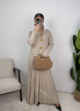 Samira Gold Button Pleated Knit Co Ord Set
