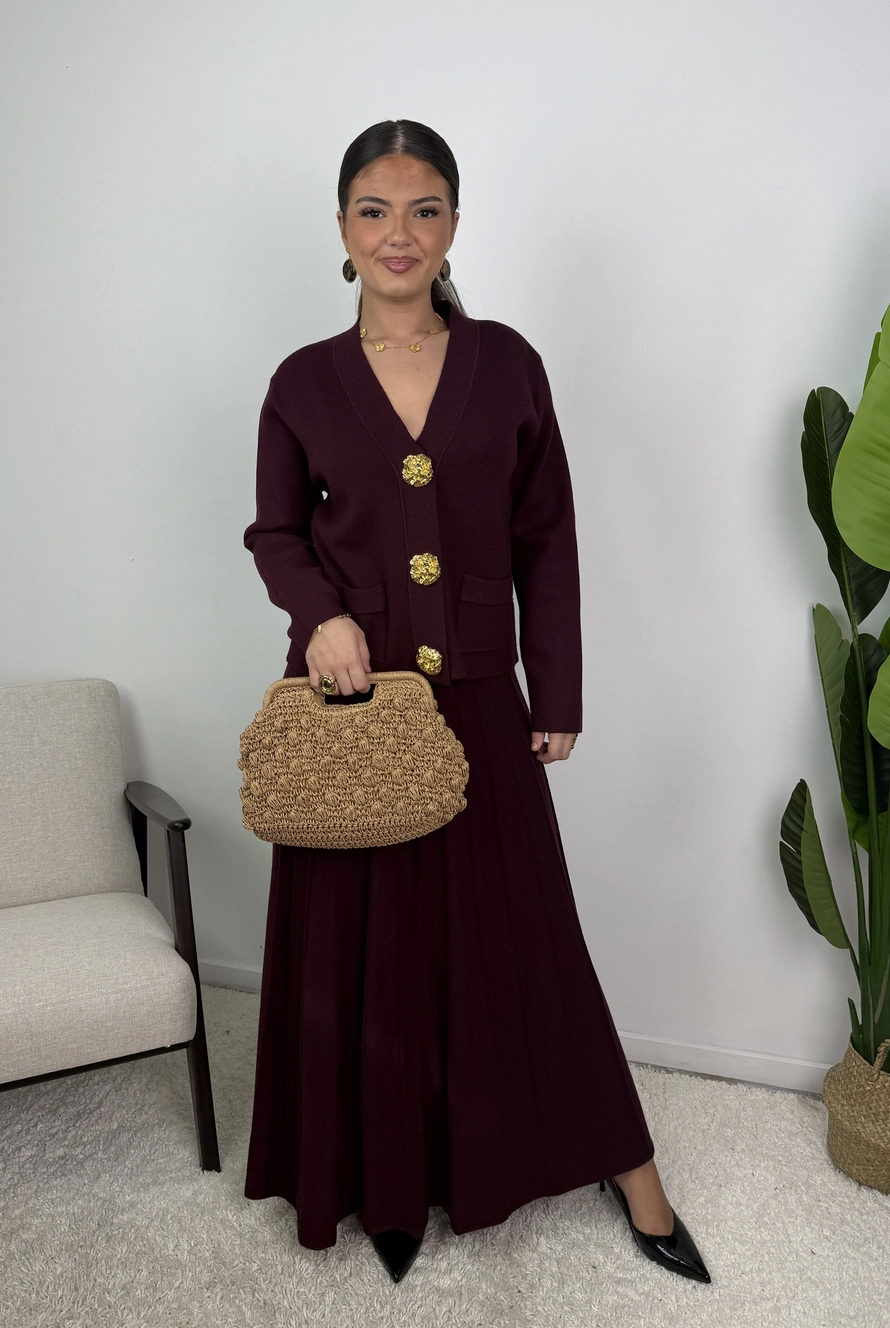 Samira Gold Button Pleated Knit Co Ord Set