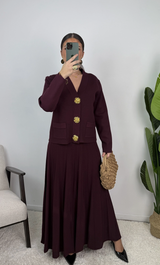 Samira Gold Button Pleated Knit Co Ord Set