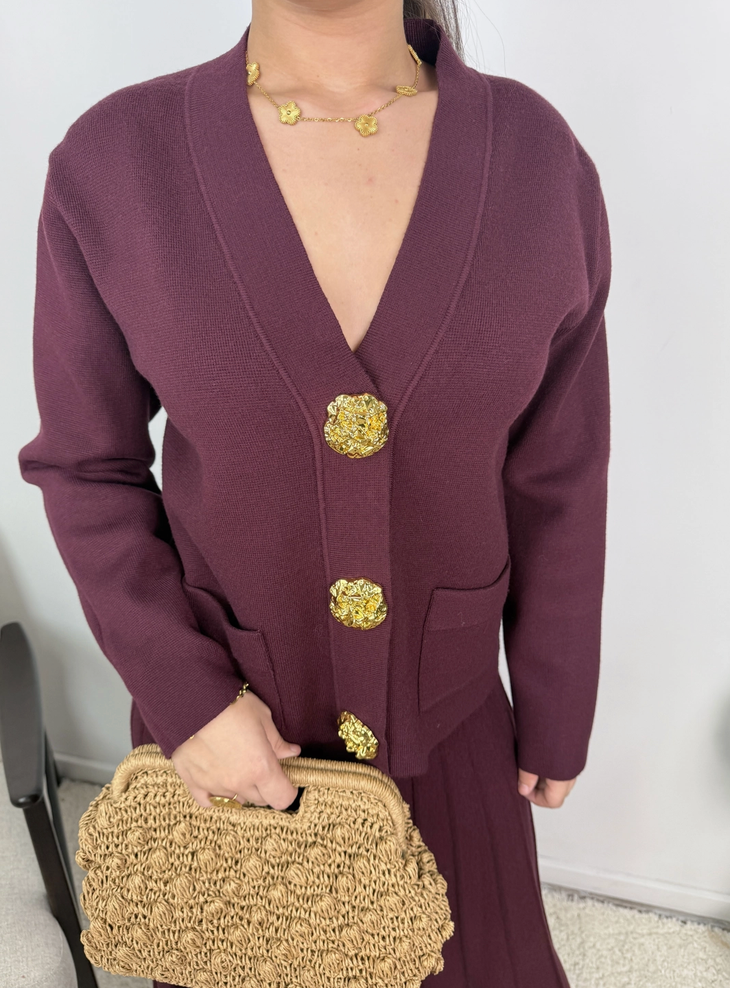 Samira Gold Button Pleated Knit Co Ord Set
