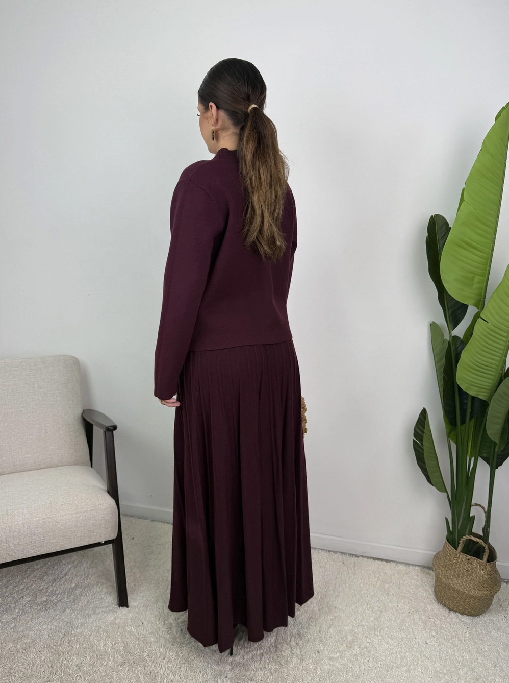 Samira Gold Button Pleated Knit Co Ord Set