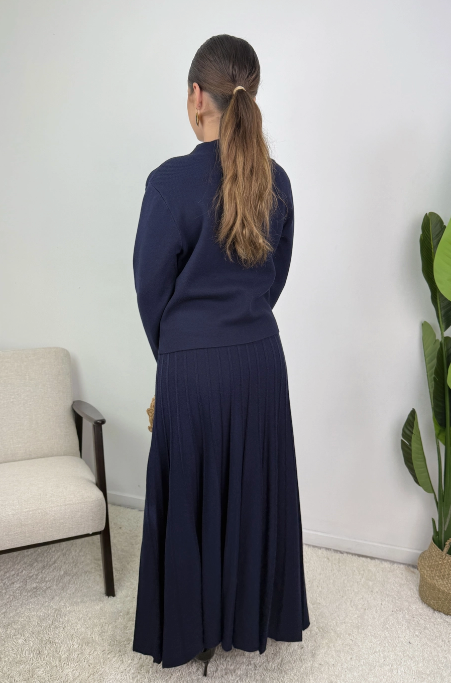 Samira Gold Button Pleated Knit Co Ord Set