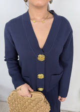 Samira Gold Button Pleated Knit Co Ord Set