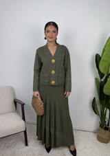 Samira Gold Button Pleated Knit Co Ord Set