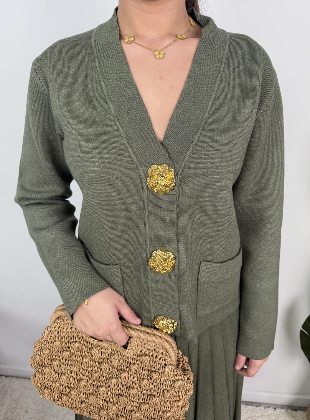 Samira Gold Button Pleated Knit Co Ord Set