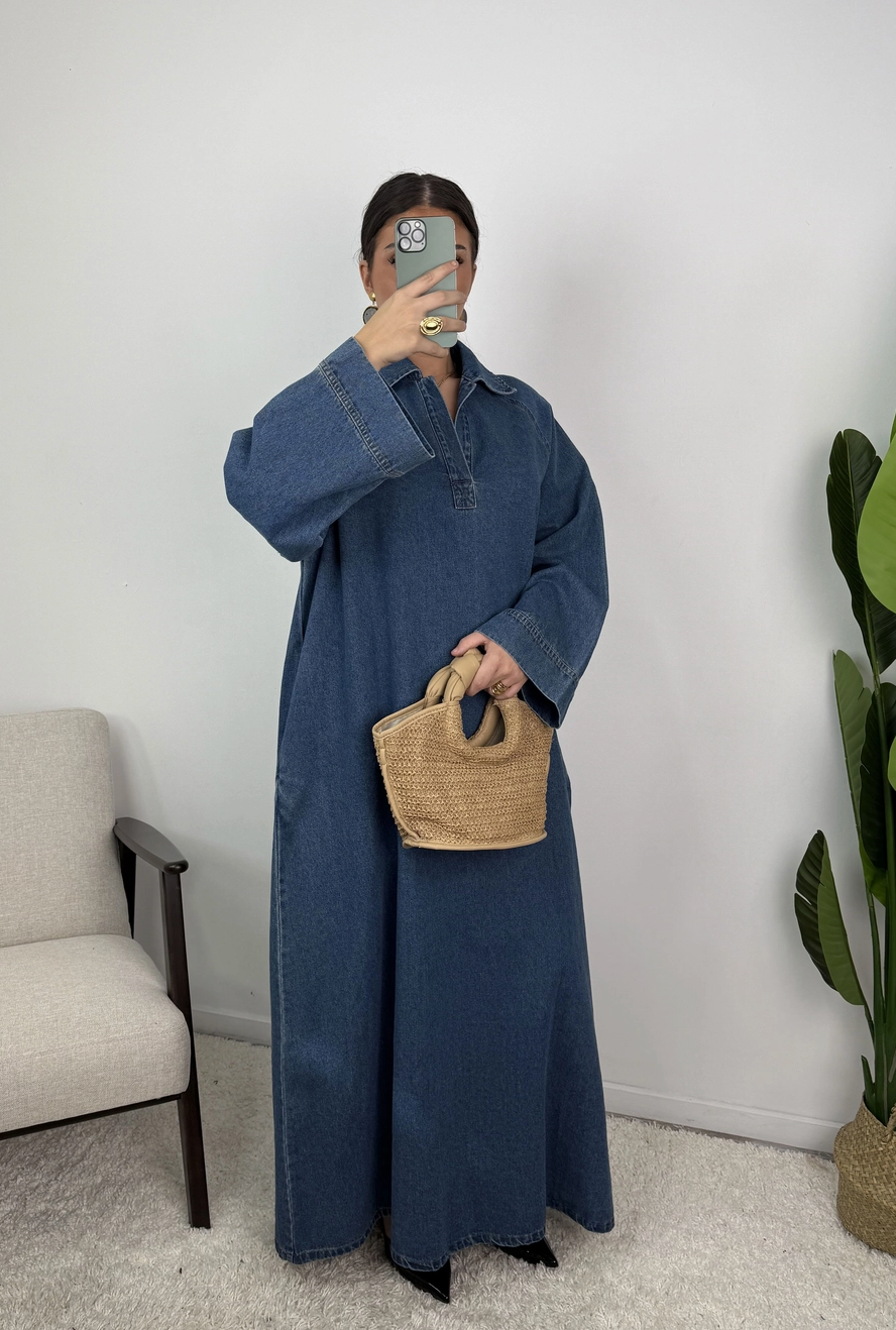 Leina Oversized Cotton Denim Abaya