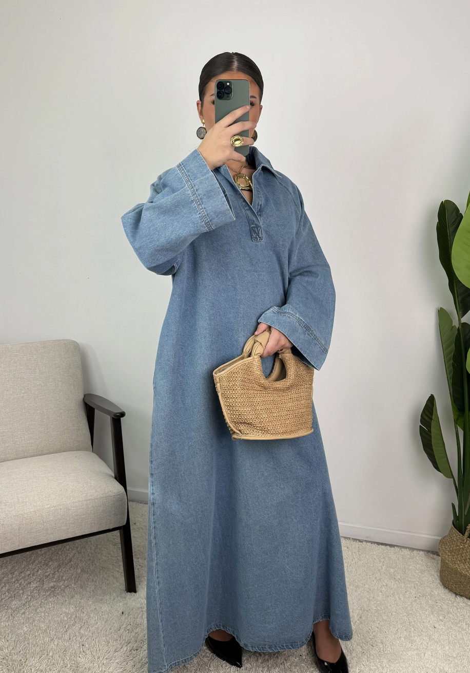 Leina Oversized Cotton Denim Abaya