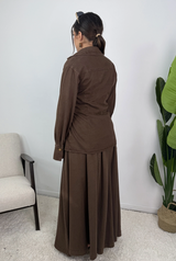 Jeanne Cotton Denim Wrap Shirt and Pleated Skirt Set