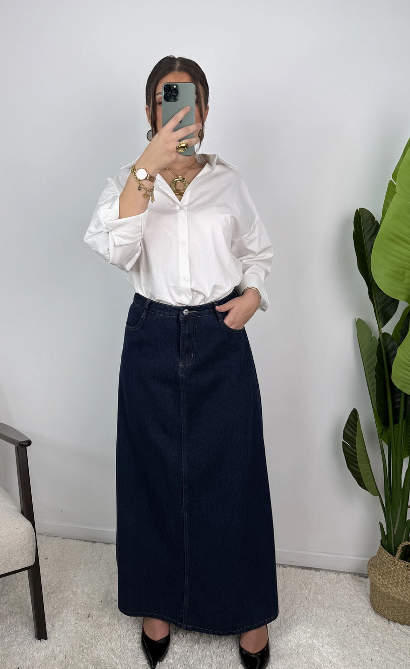 Celia Five Pocket Cotton Denim Maxi Skirt