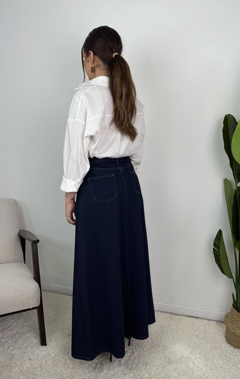 Celia Five Pocket Cotton Denim Maxi Skirt