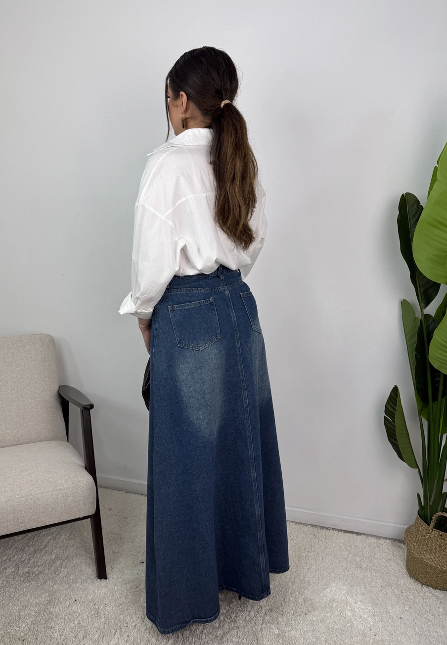 Celia Five Pocket Cotton Denim Maxi Skirt