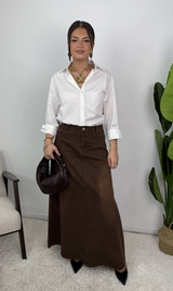 Celia Five Pocket Cotton Denim Maxi Skirt