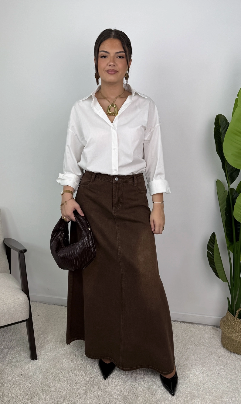 Celia Five Pocket Cotton Denim Maxi Skirt
