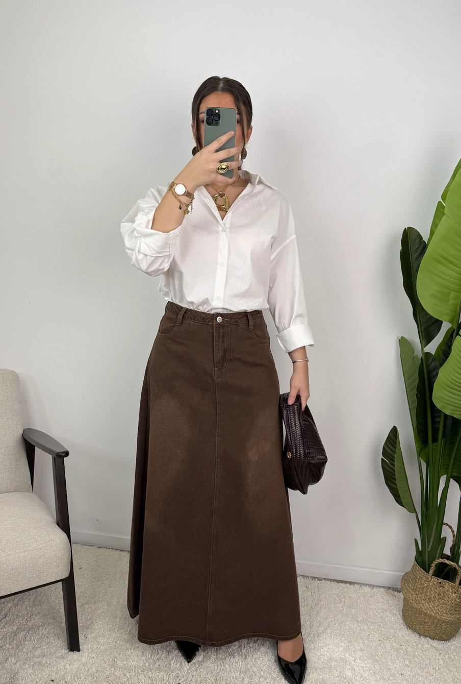 Celia Five Pocket Cotton Denim Maxi Skirt