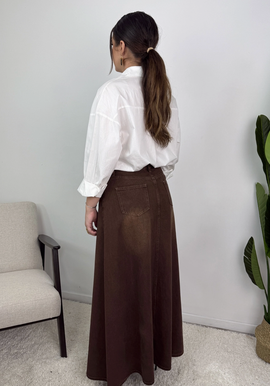 Celia Five Pocket Cotton Denim Maxi Skirt