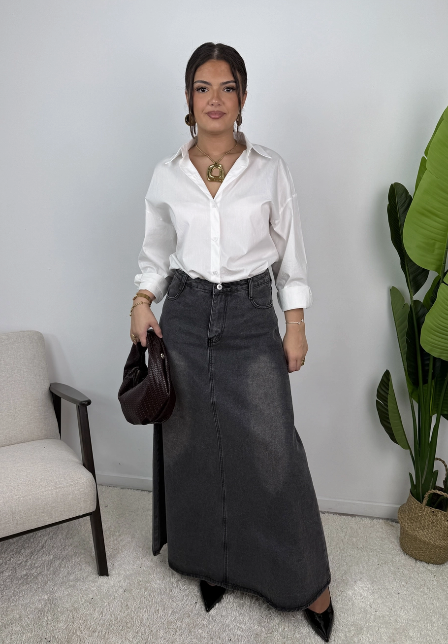 Celia Five Pocket Cotton Denim Maxi Skirt