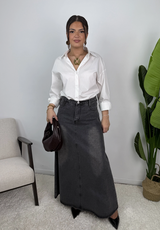 Celia Five Pocket Cotton Denim Maxi Skirt