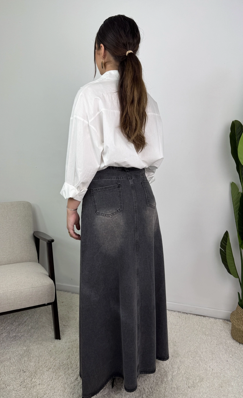 Celia Five Pocket Cotton Denim Maxi Skirt