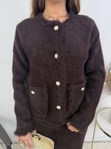 Céleste Jewel Button Fluffy Knit Cardigan and Skirt Set