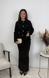 Céleste Jewel Button Fluffy Knit Cardigan and Skirt Set
