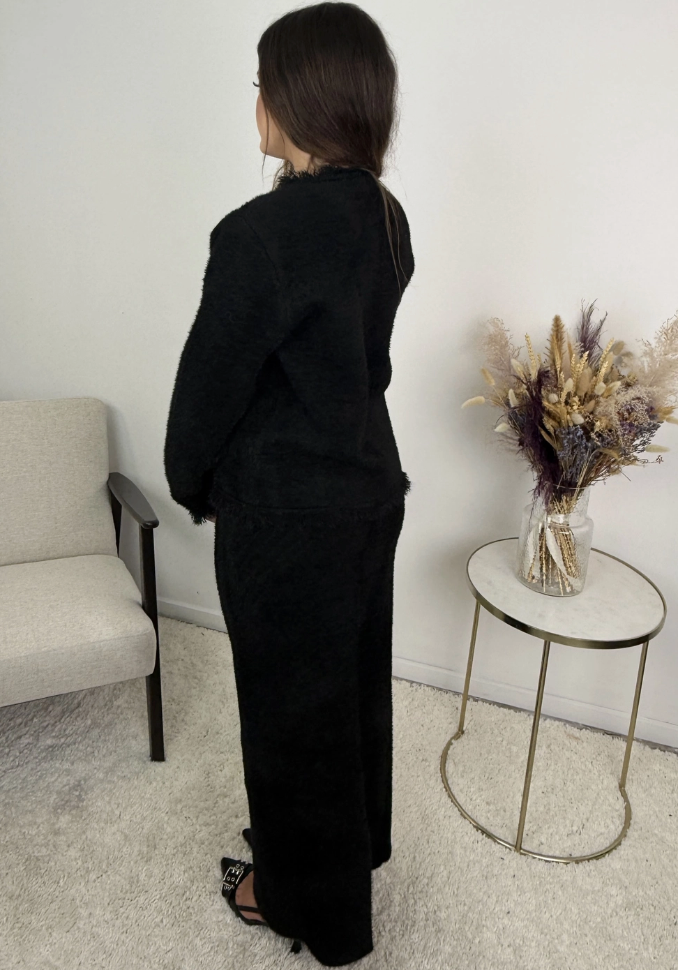 Céleste Jewel Button Fluffy Knit Cardigan and Skirt Set