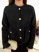 Céleste Jewel Button Fluffy Knit Cardigan and Skirt Set