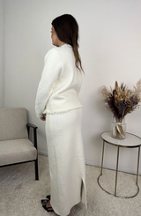 Céleste Jewel Button Fluffy Knit Cardigan and Skirt Set