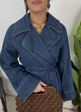Daryna Belted Cotton Denim Jacket and Flared Skirt Set