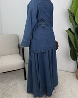 Daryna Belted Cotton Denim Jacket and Flared Skirt Set