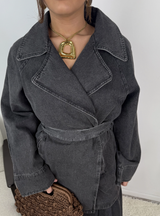 Daryna Belted Cotton Denim Jacket and Flared Skirt Set