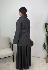 Daryna Belted Cotton Denim Jacket and Flared Skirt Set