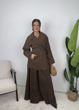 Daryna Belted Cotton Denim Jacket and Flared Skirt Set