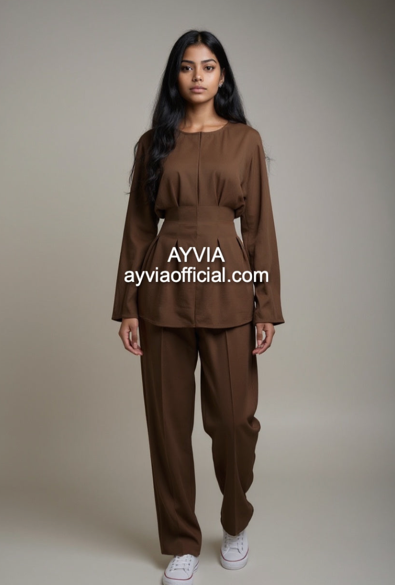 Chocolate Brown Tie Back Co Ord Set Wide Leg Pants