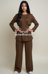 Chocolate Brown Tie Back Co Ord Set Wide Leg Pants