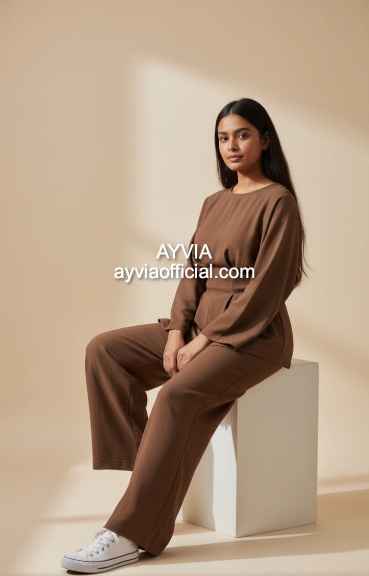 Chocolate Brown Tie Back Co Ord Set Wide Leg Pants