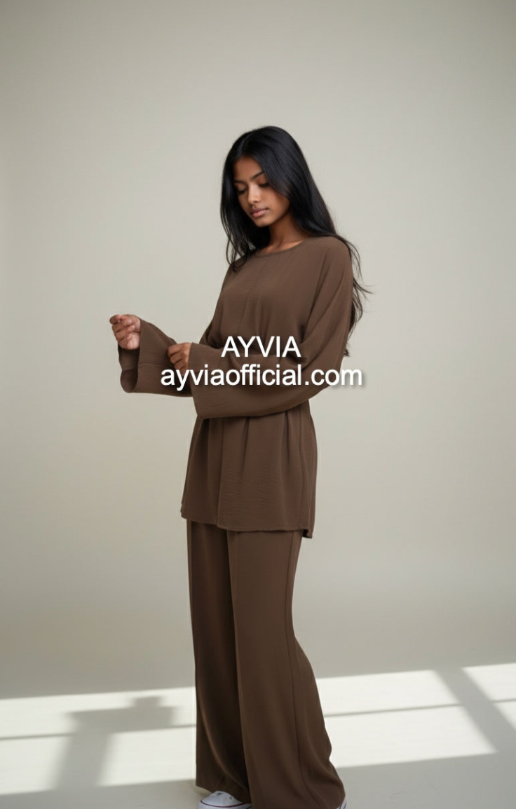 Chocolate Brown Tie Back Co Ord Set Wide Leg Pants