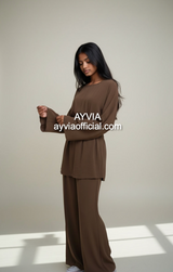 Chocolate Brown Tie Back Co Ord Set Wide Leg Pants