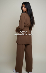 Chocolate Brown Tie Back Co Ord Set Wide Leg Pants