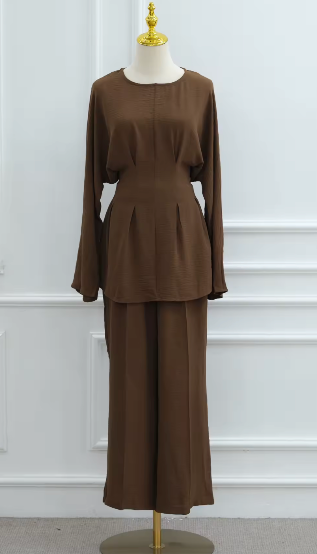 Chocolate Brown Tie Back Co Ord Set Wide Leg Pants