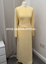 Safa Butter Yellow Ruched Maxi Dress