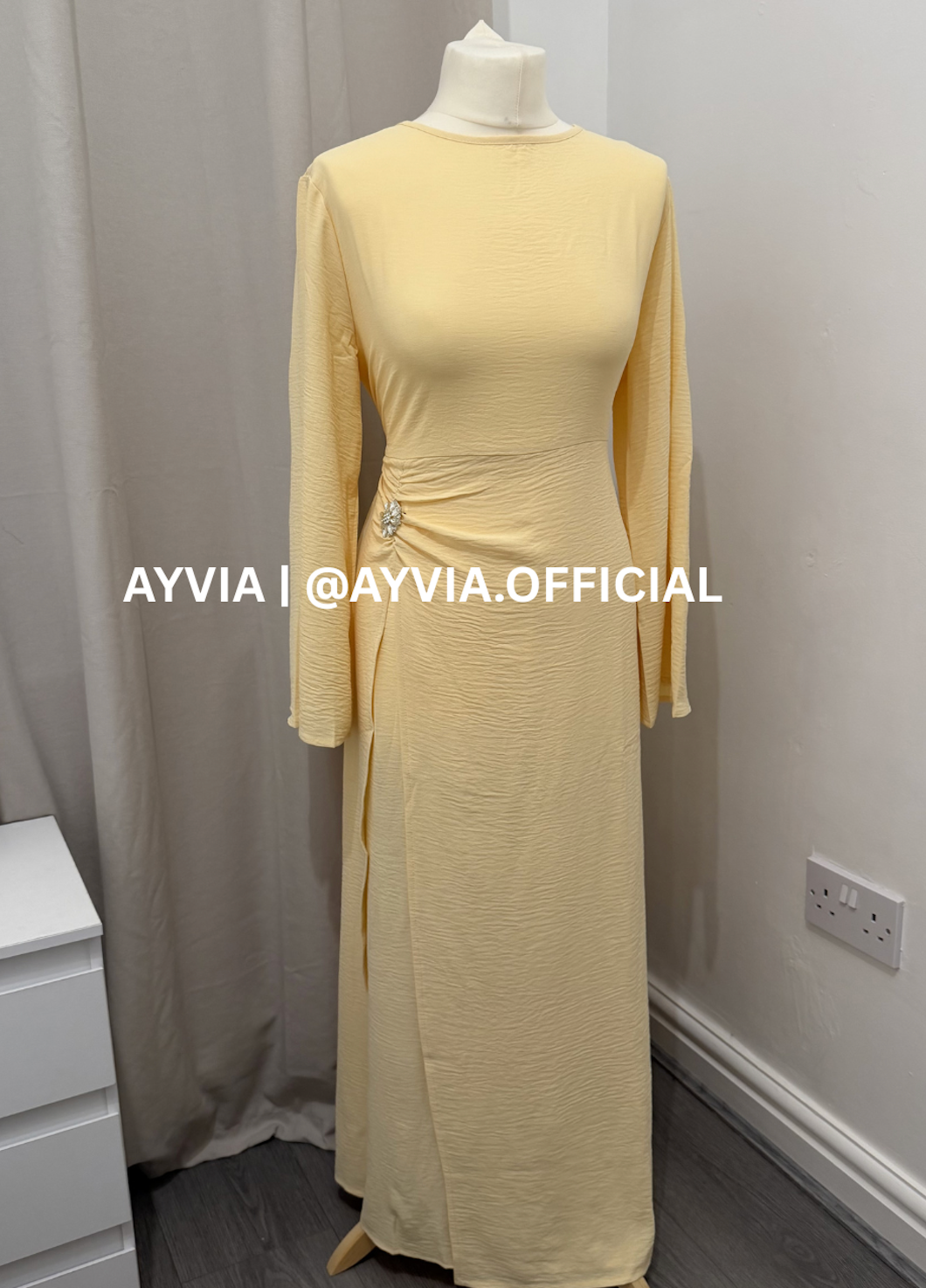 Safa Butter Yellow Ruched Maxi Dress