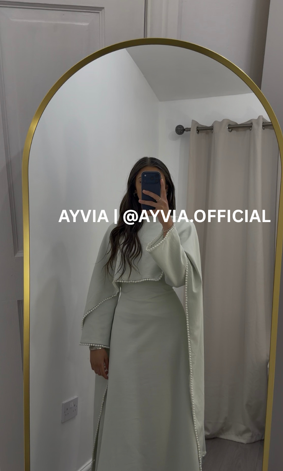 Mira Pastel Green Pearl Cape Abaya