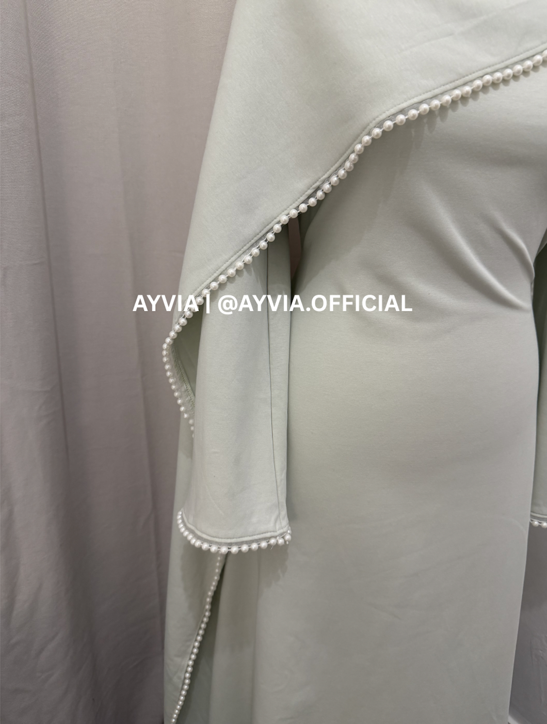 Mira Pastel Green Pearl Cape Abaya